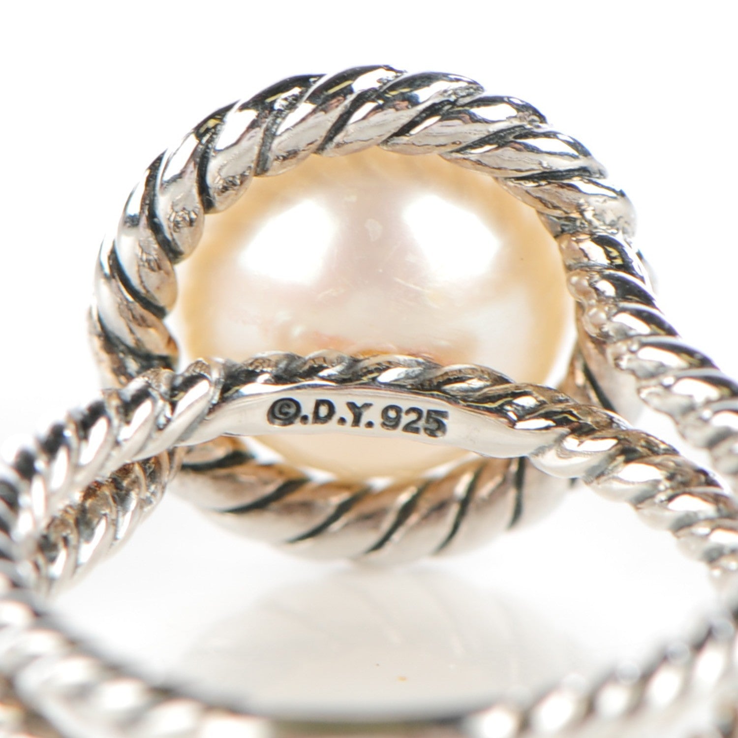 David Yurman Sterling Silver Pearl 10.5mm Cable Ring 52 6 4 of 5