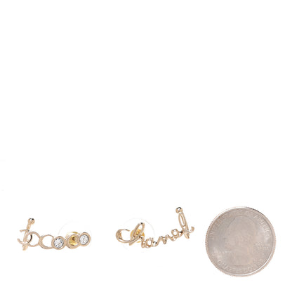 Chanel Metal Crystal Coco Script CC Climber Earrings Gold 2 of 5