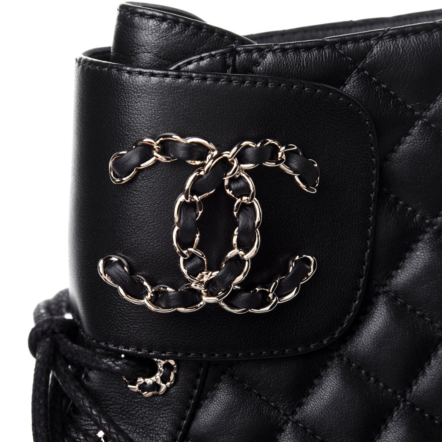 Chanel Shiny Lambskin Quilted Lace Up Combat Boots 38 Black 11 of 12