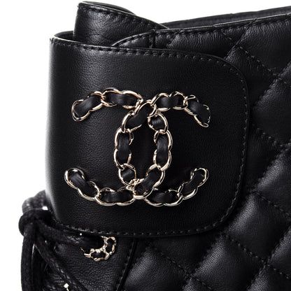 Chanel Shiny Lambskin Quilted Lace Up Combat Boots 38 Black 11 of 12