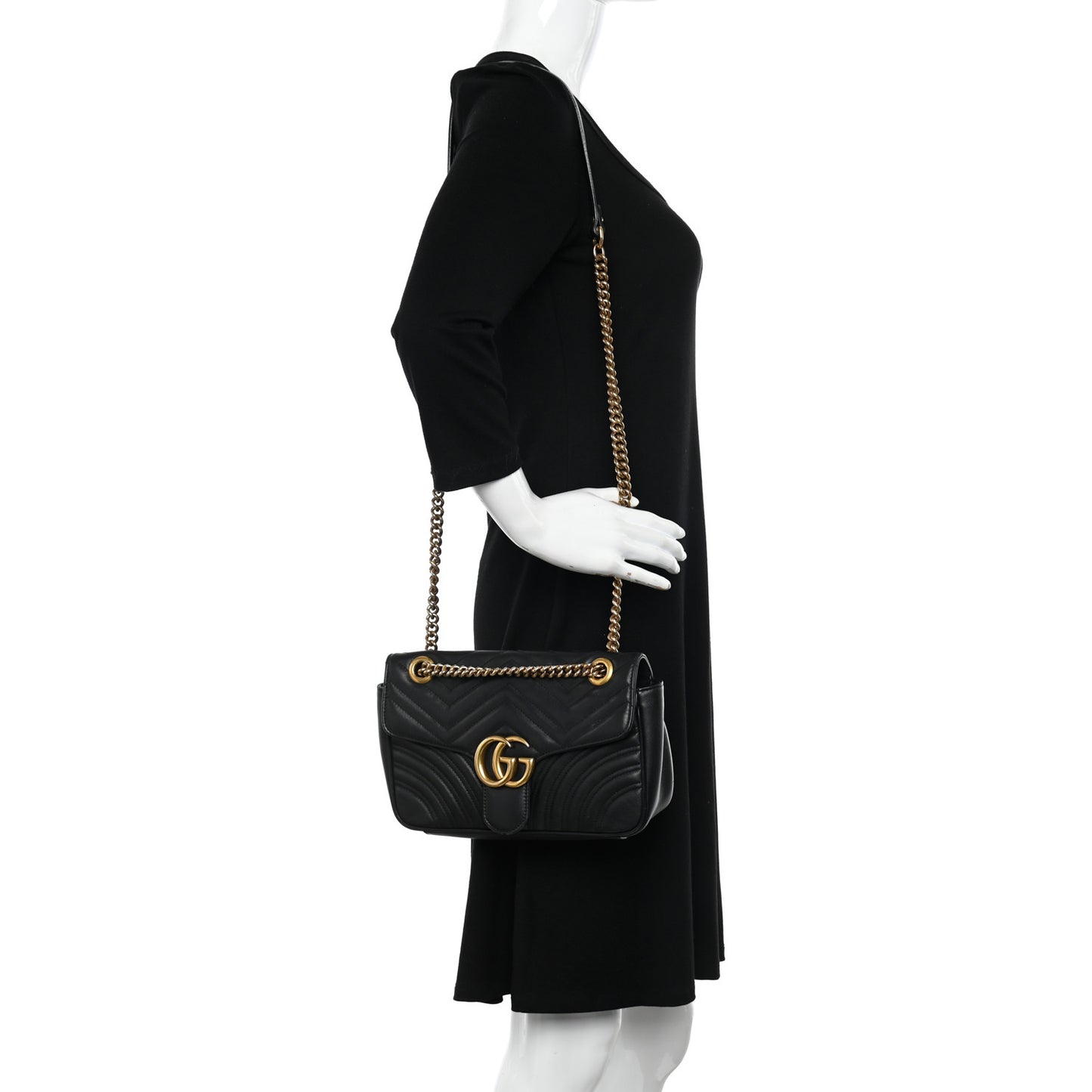 Calfskin Matelasse Small GG Marmont Shoulder Bag Black