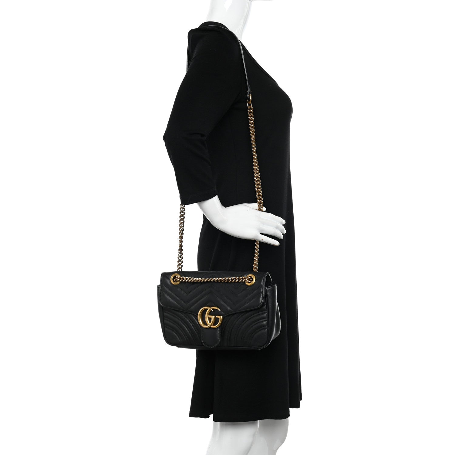 Gucci Calfskin Matelasse Small GG Marmont Shoulder Bag Black 2 of 12