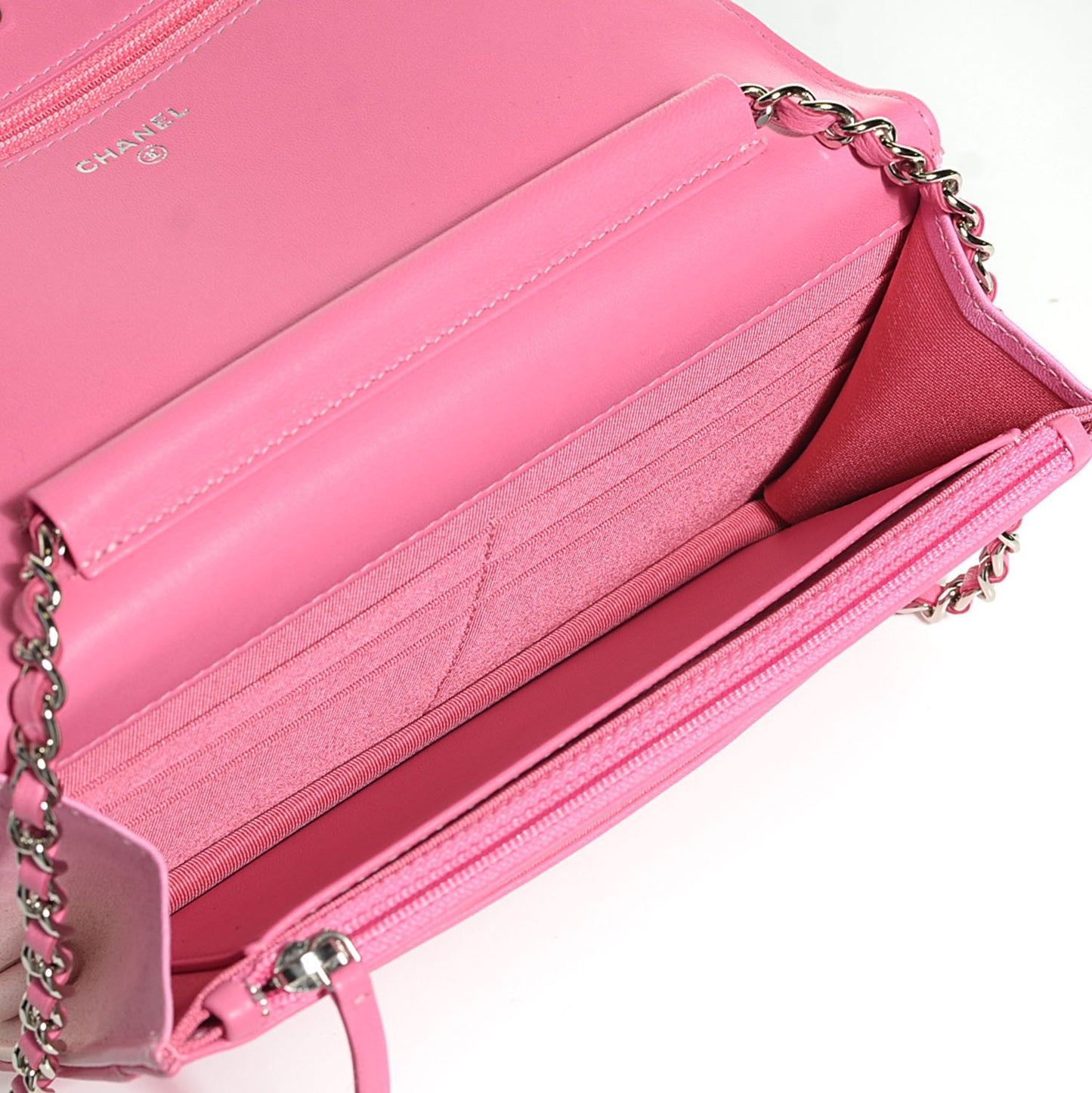 Faded Lambskin Quilted Zephyr Wallet on Chain WOC Dark Pink