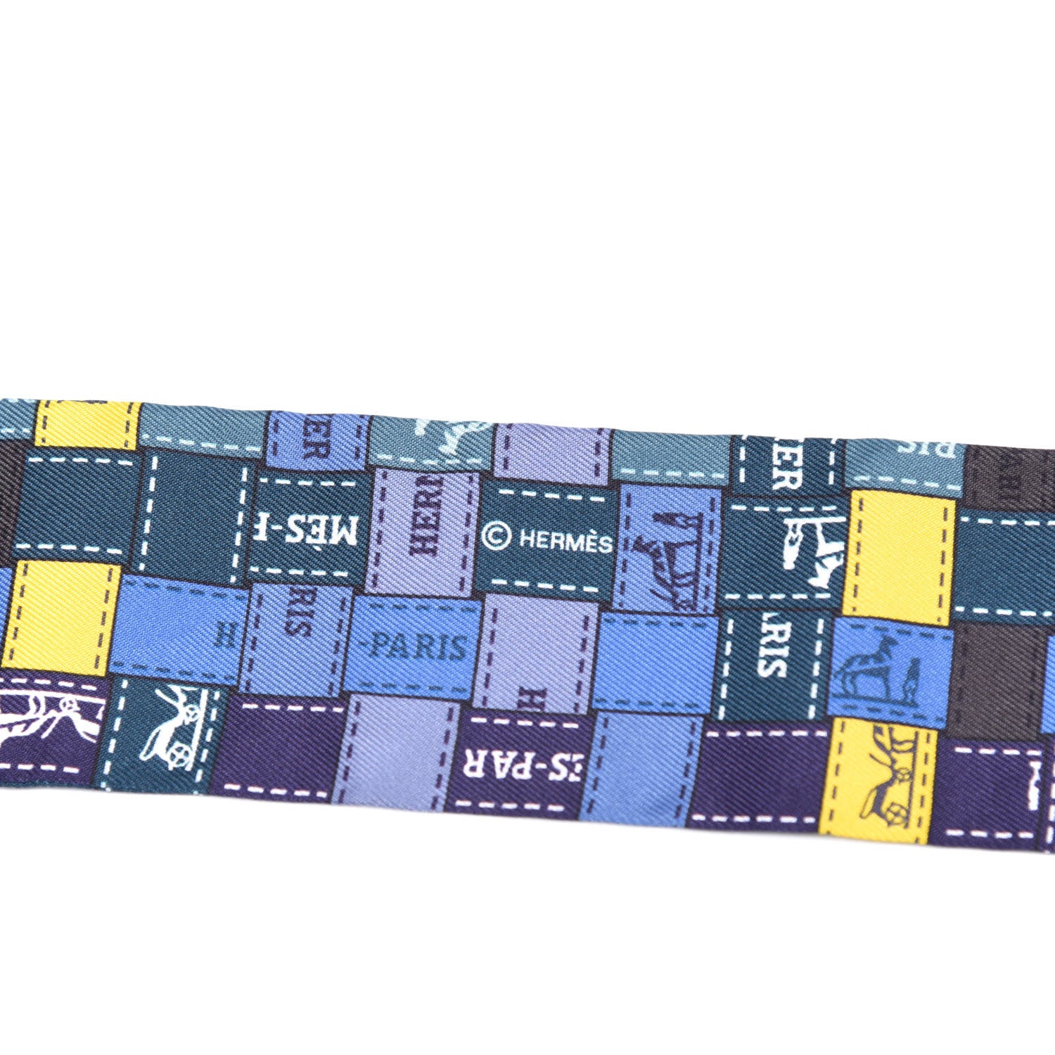 Hermes Silk Bolduc Au Carre Twilly Vert Bleu Jaune Vif 4 of 5