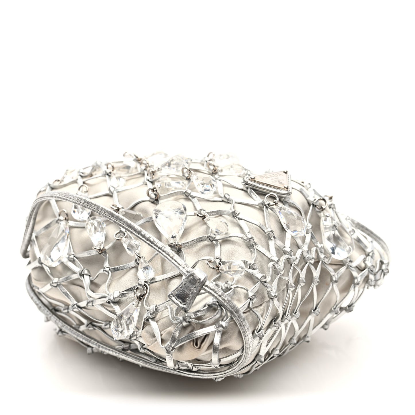 Satin Crystal Net Chain Bag Silver
