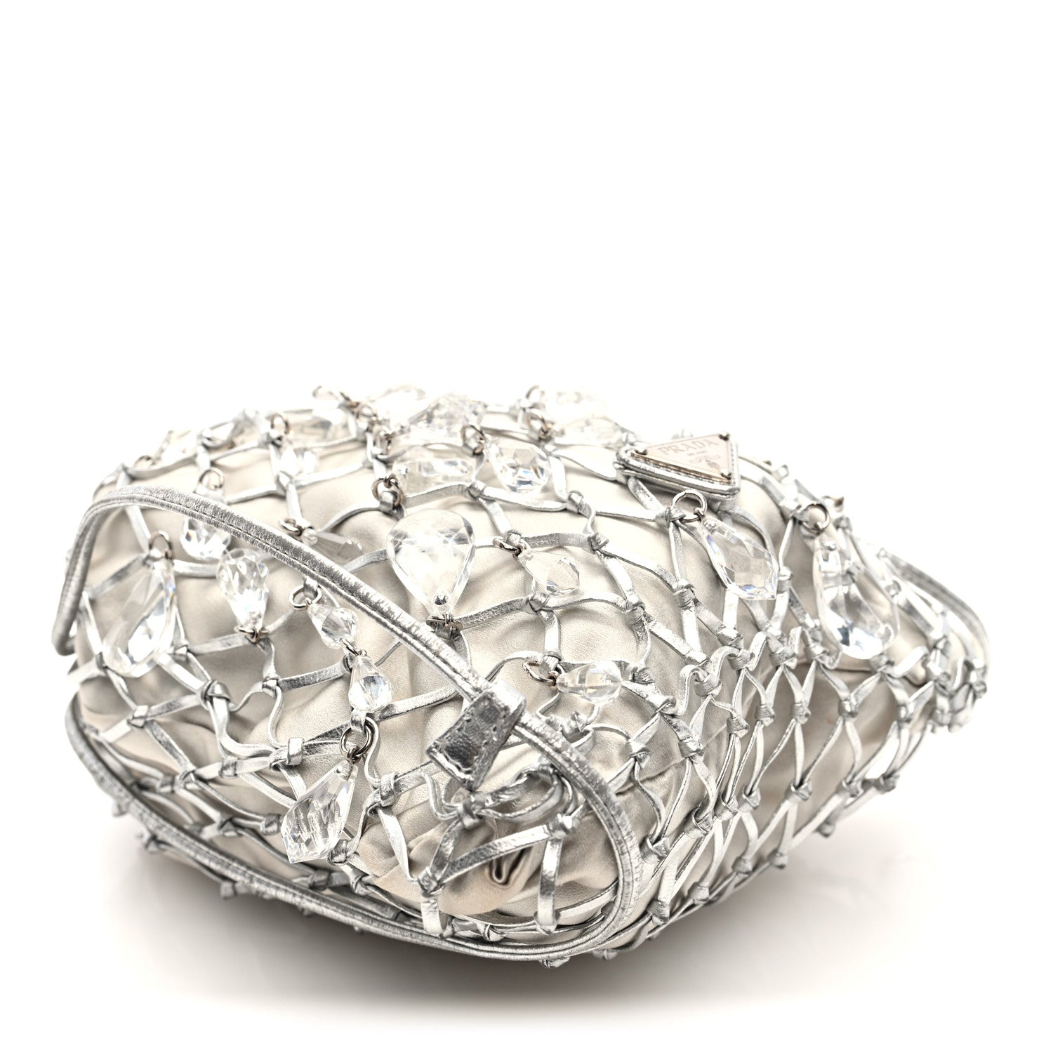 Prada Satin Crystal Net Chain Bag Silver 4 of 9