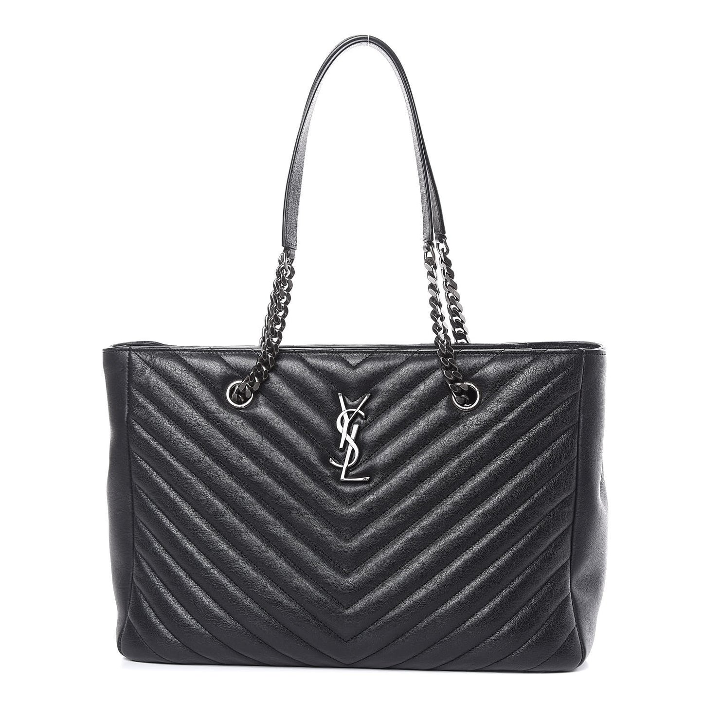 Sheepskin Matelasse Chevron Large Monogram Shopping Bag Black