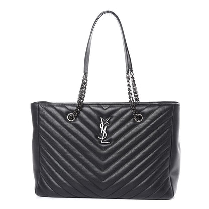 Saint Laurent Sheepskin Matelasse Chevron Large Monogram Shopping Bag Black 1 of 10