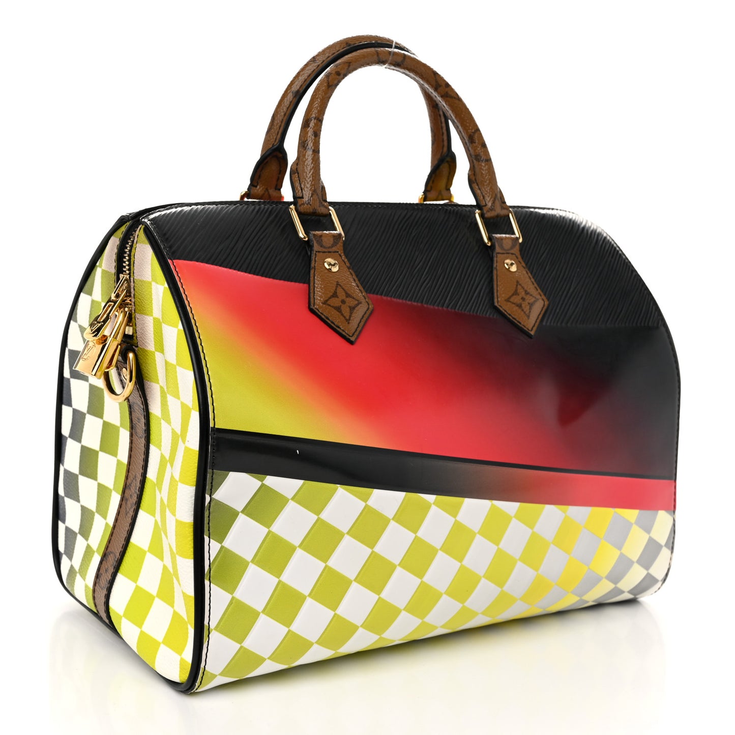 Epi Reverse Monogram Damier Race Speedy Bandouliere 30 Black Yellow