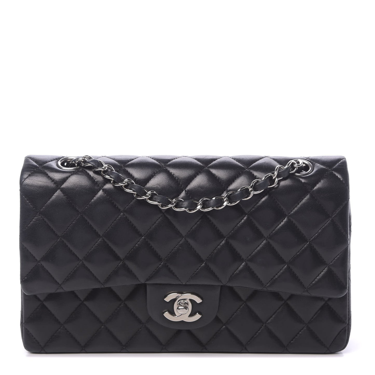 Lambskin Quilted Medium Double Flap Black