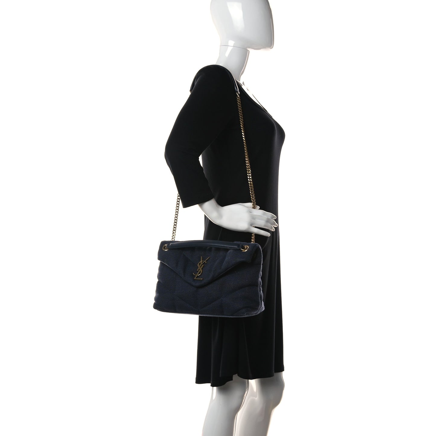 Canvas Quilted Small Loulou Puffer Monogram Chain Satchel Marine