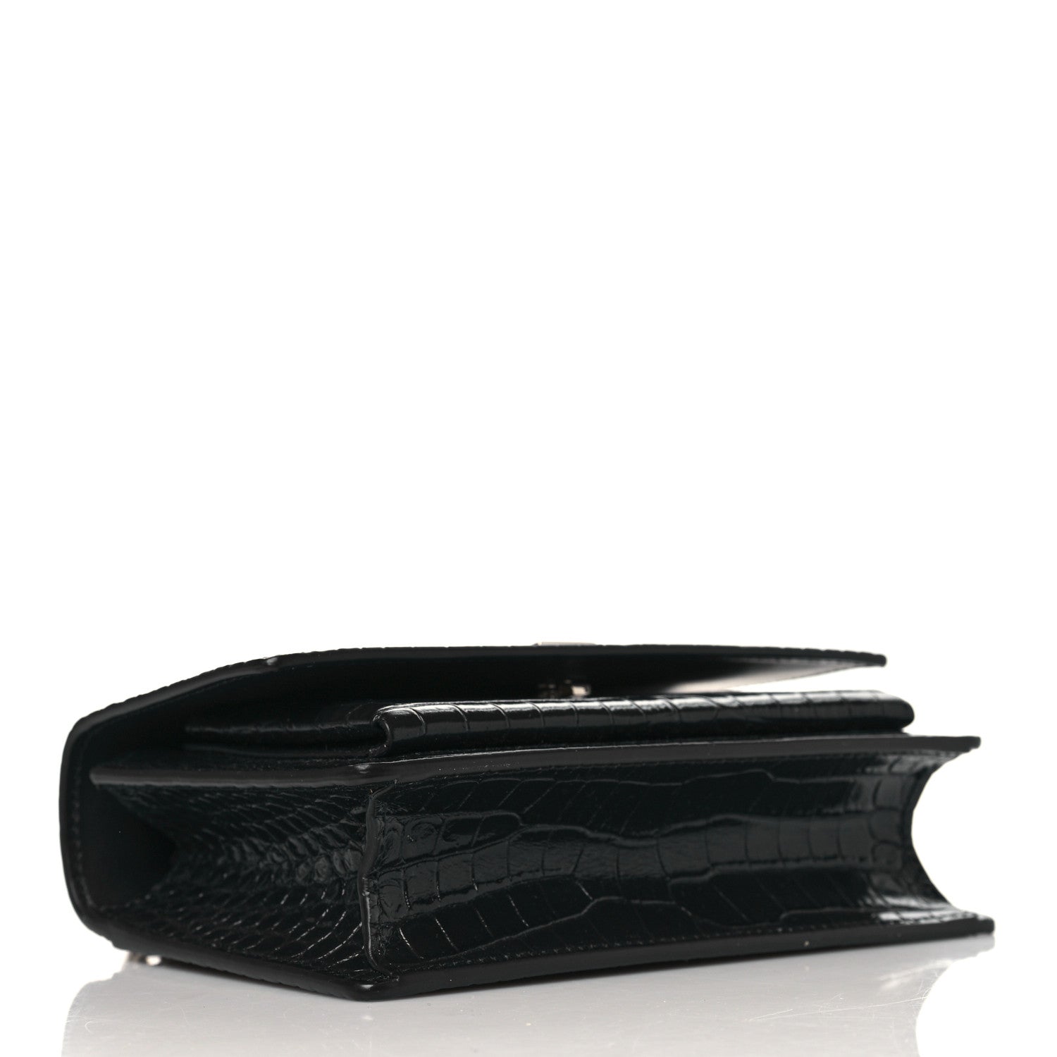 Saint Laurent Calfskin Crocodile Embossed Monogram Sunset Chain Wallet Navy 4 of 8