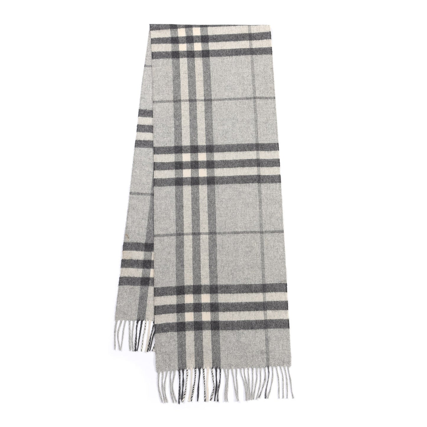 Cashmere Giant Check Fringe Scarf Pale Grey