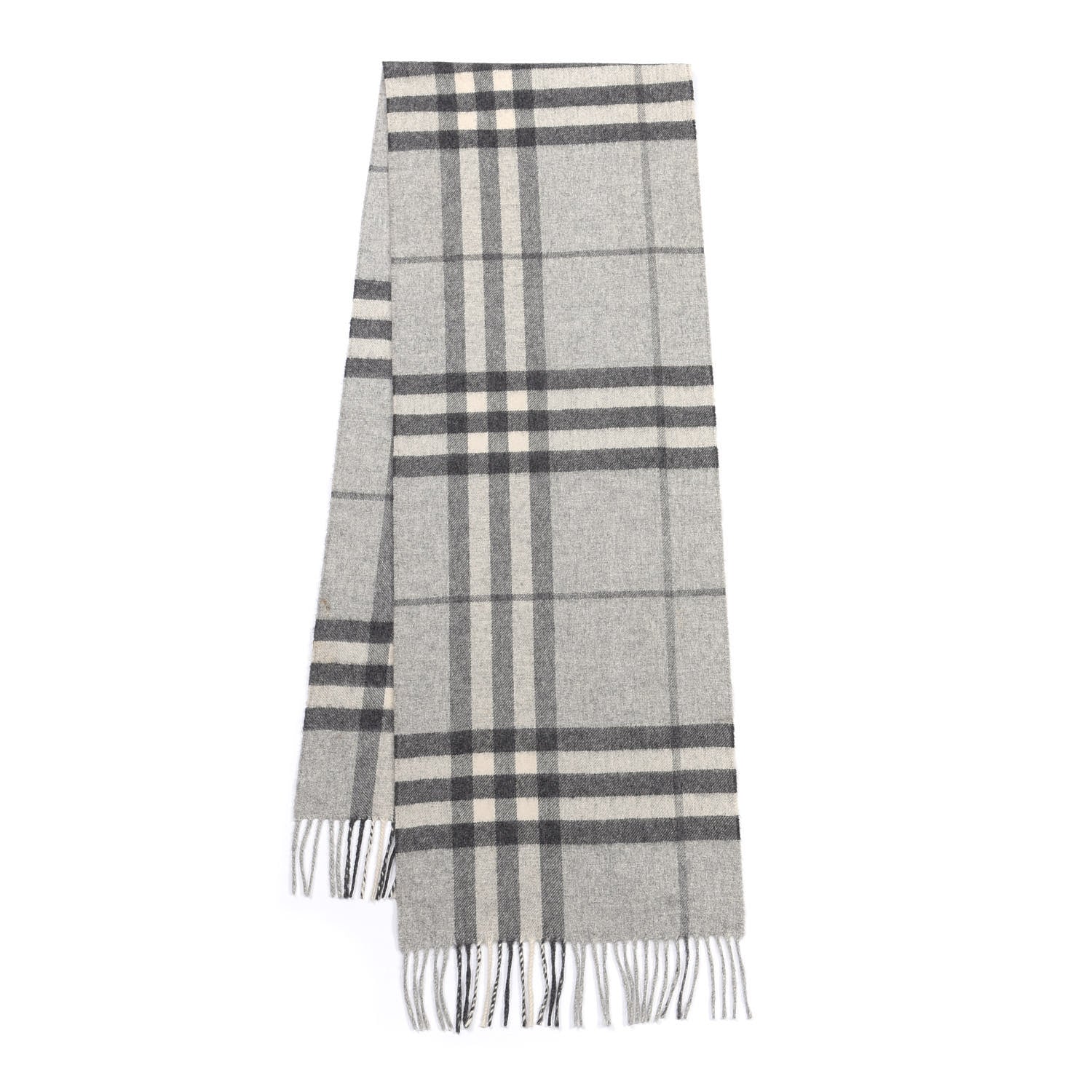 Burberry Cashmere Giant Check Fringe Scarf Pale Grey 2 of 4