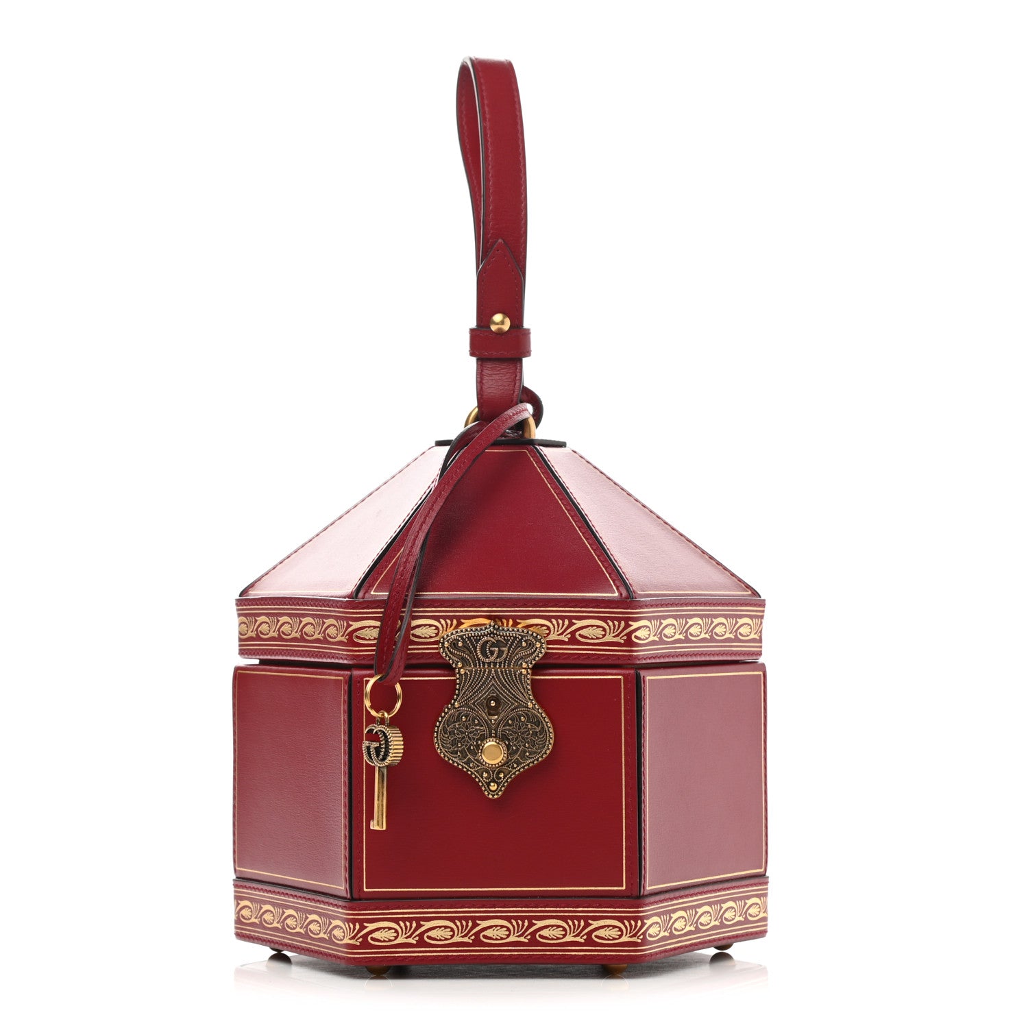 Gucci Calfskin Hexagon GG Torchon Key Box Bag New Cherry Red Oro 1 of 13