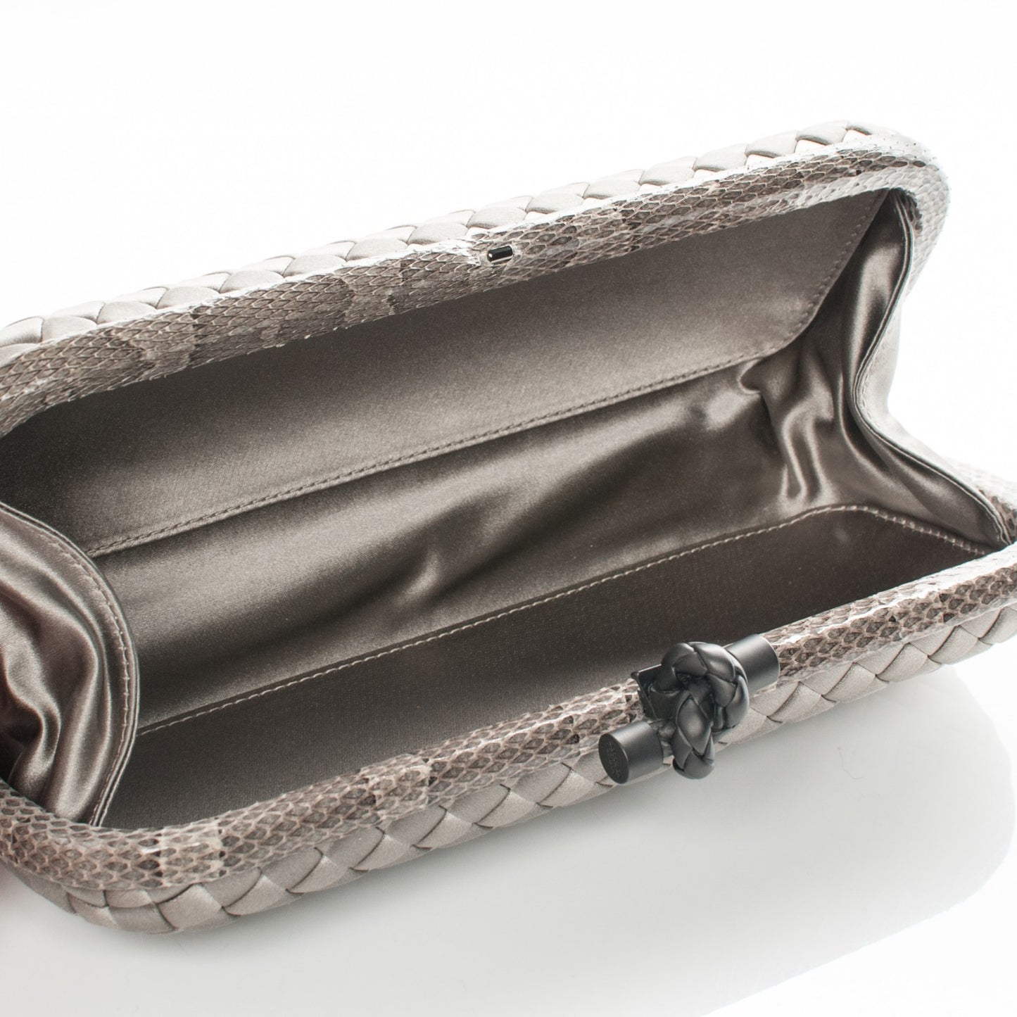 Satin Intreccio Impero Ayers Stretch Knot Clutch Grey