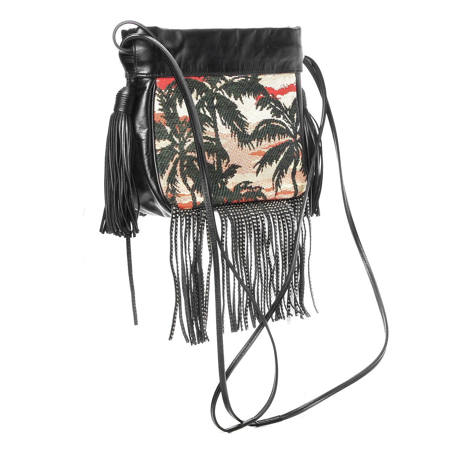 Jacquard Leather Small Fringed Sunset Helena Bucket Bag
