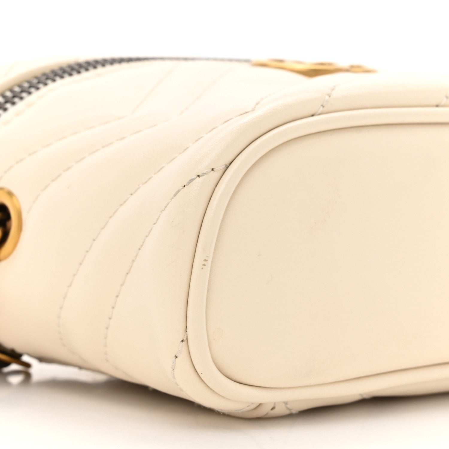 Gucci Calfskin Matelasse Chevron Mini GG Marmont Top Handle Bag Mystic White 10 of 15