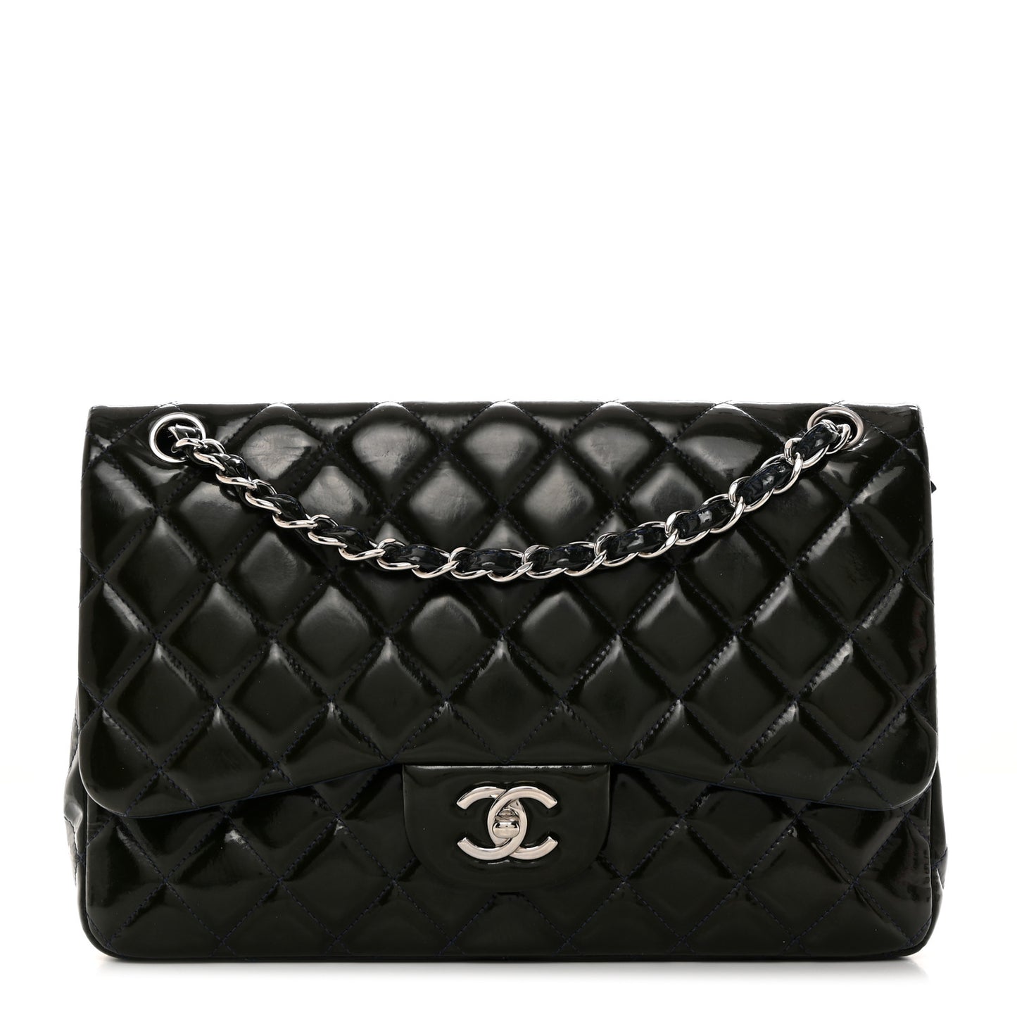 Patent Quilted Jumbo Double Flap Navy