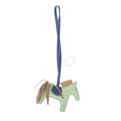 Hermes Milo Lambskin Grigri Rodeo Horse Bag Charm PM Vert Criquet Sesame Bleu de Malte 2 of 3