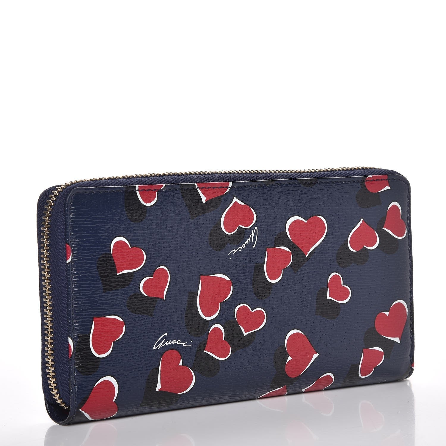 Gucci Calfskin Heartbeat Print Zip Around Wallet Blue 3 of 8