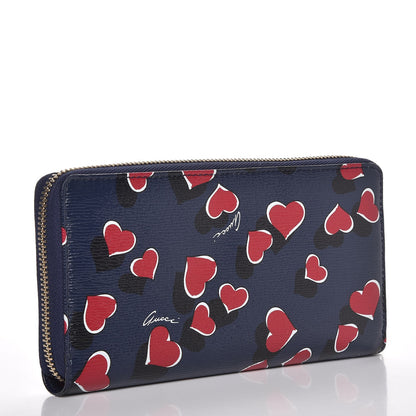 Gucci Calfskin Heartbeat Print Zip Around Wallet Blue 3 of 8