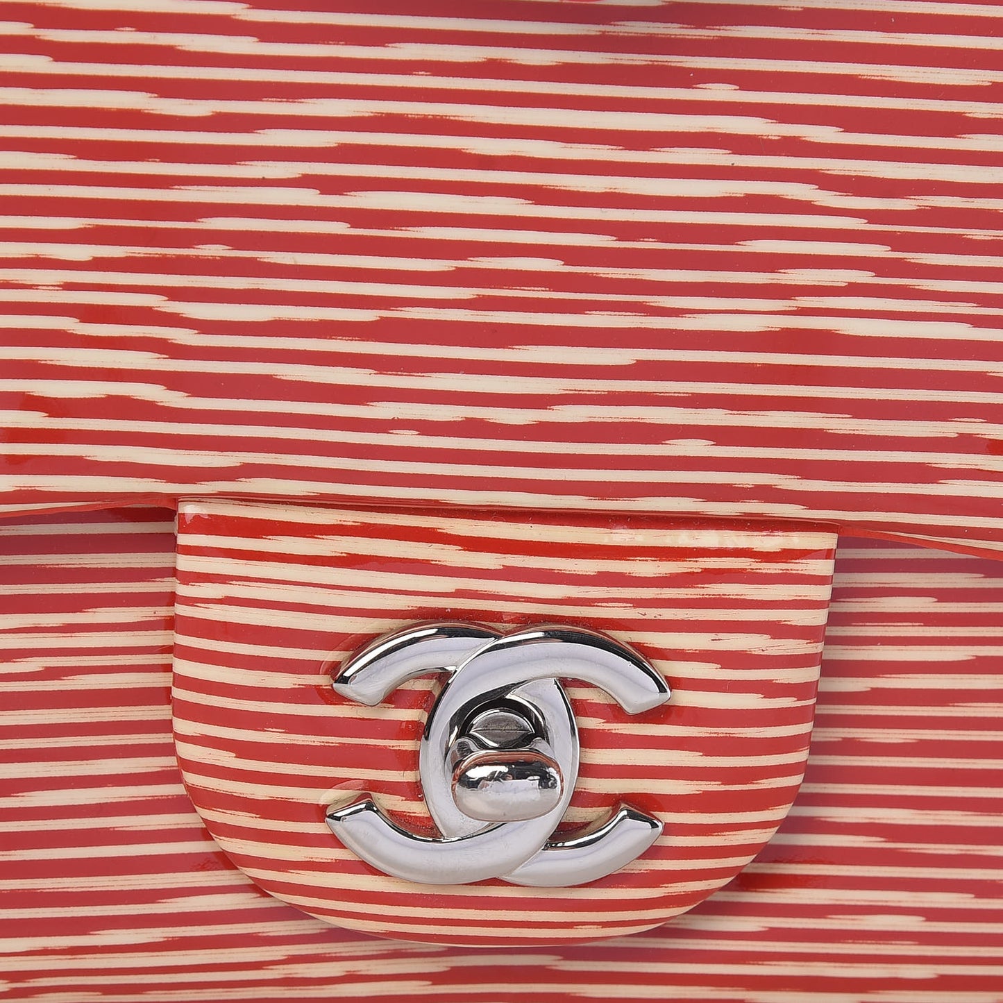 Patent Calfskin Striped Mini Square Flap Red