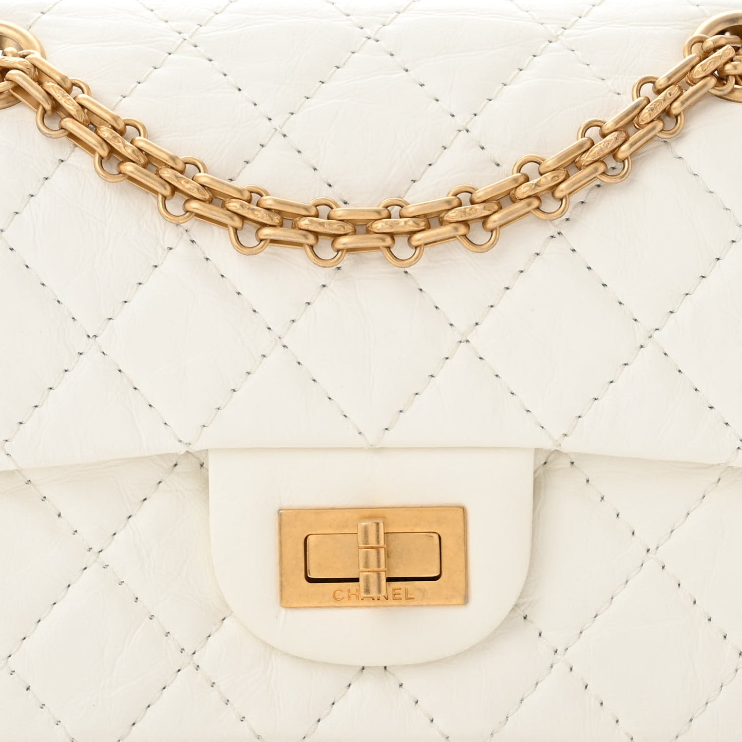 Aged Calfskin Quilted 2.55 Reissue Mini Flap White