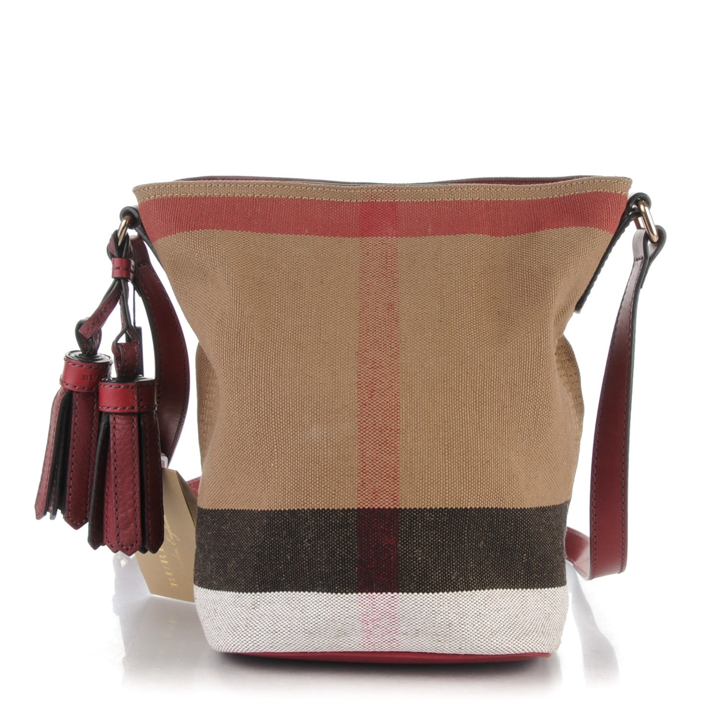 Canvas Mega Check Mini Ashby Tassel Crossbody Burgundy Red