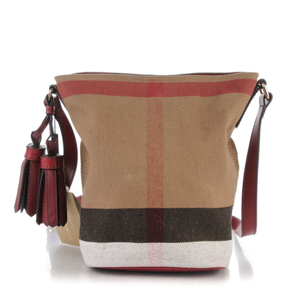 Burberry Canvas Mega Check Mini Ashby Tassel Crossbody Burgundy Red 1 of 8