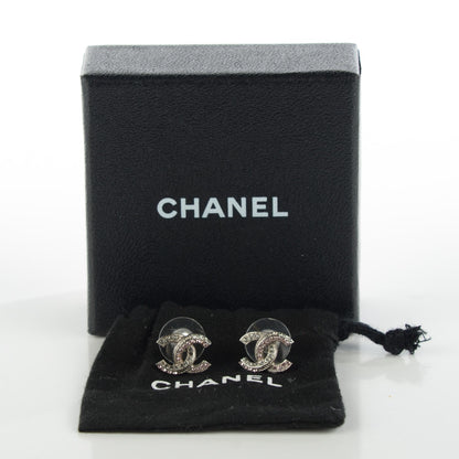 Chanel Crystal CC Earrings Silver Pink 3 of 6