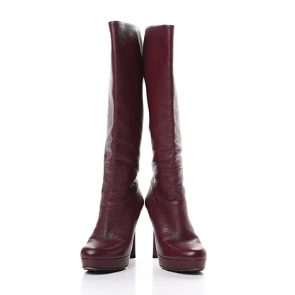 Gucci Calfskin Anouk Knee High Boots 37.5 Burgundy 6 of 11