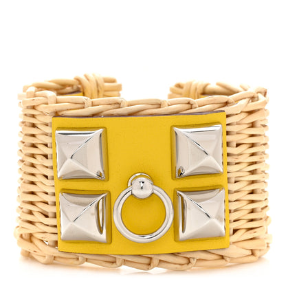 Hermes Wicker Barenia Medor Picnic Cuff Bracelet T2 Jaune de Naples 1 of 7