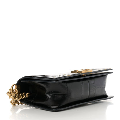 Chanel Calfskin Crocodile Embossed Graffiti Cocodile Medium Boy Flap Black Gold 4 of 16