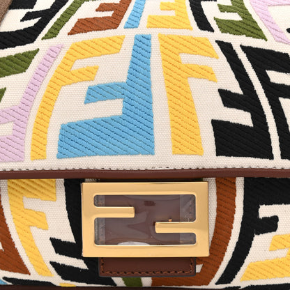 Fendi X SARA COLEMAN Canvas Vitello King Seta FF Fish Eye Embroidered Baguette Grezzo Multicolor Ghianda 9 of 11