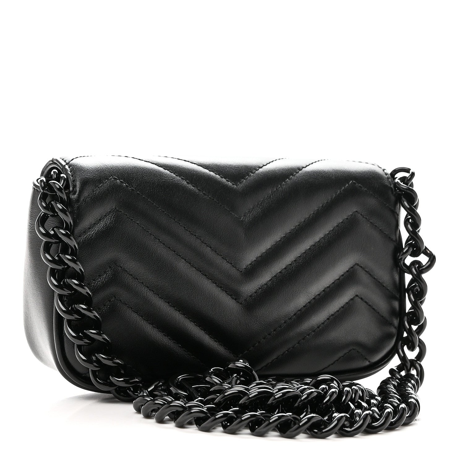Gucci Calfskin Matelasse Monochrome GG Marmont Chain Belt Bag Black 3 of 10