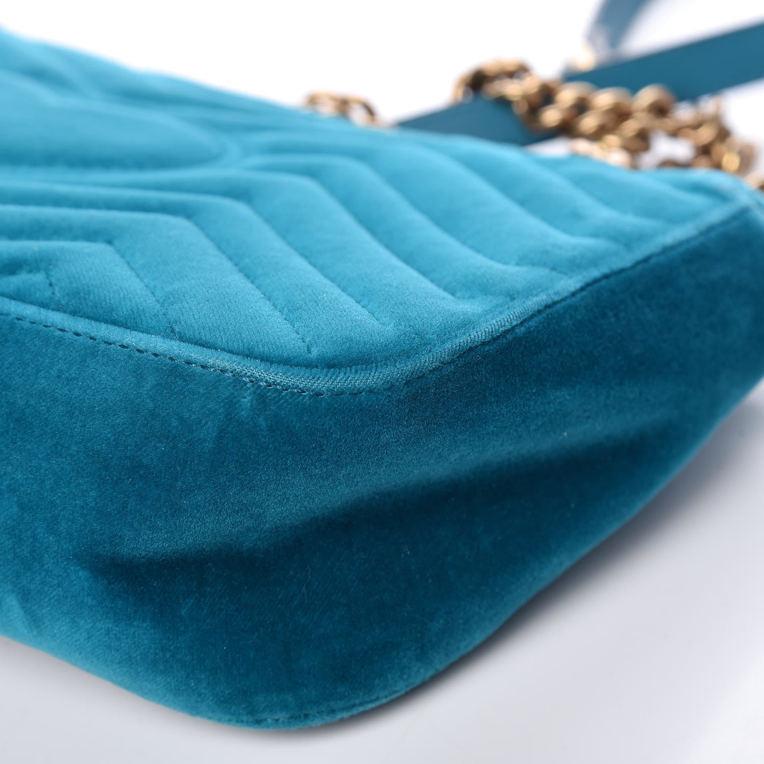Gucci Velvet Matelasse Small GG Marmont Shoulder Bag Pavone Cyan 14 of 20