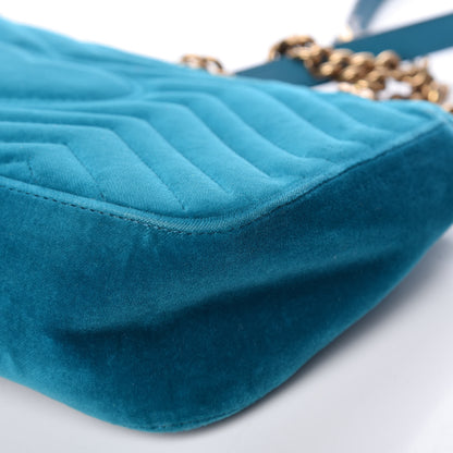 Gucci Velvet Matelasse Small GG Marmont Shoulder Bag Pavone Cyan 14 of 20