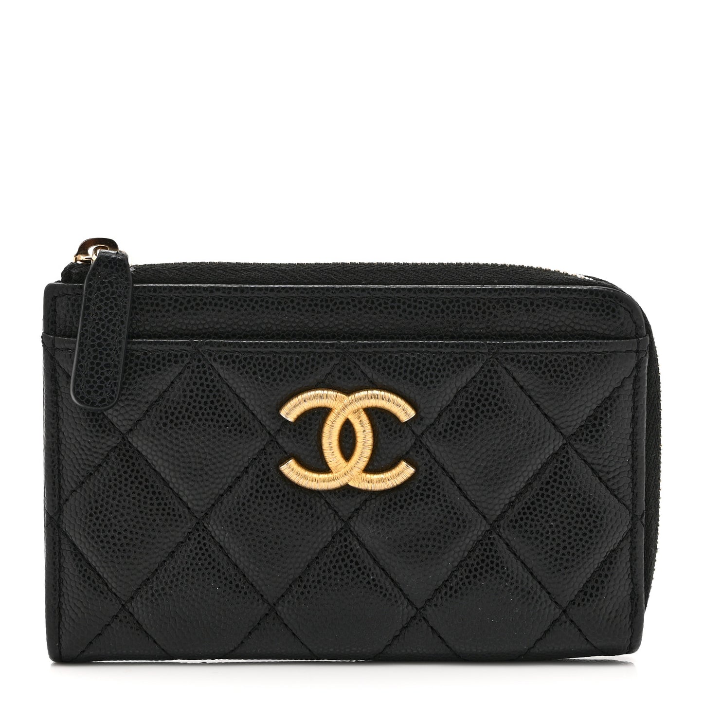 Caviar Quilted CC Zip Around Card Holder Black