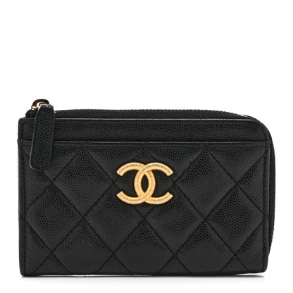 Chanel Caviar Quilted CC Zip Around Card Holder Black 1 of 10