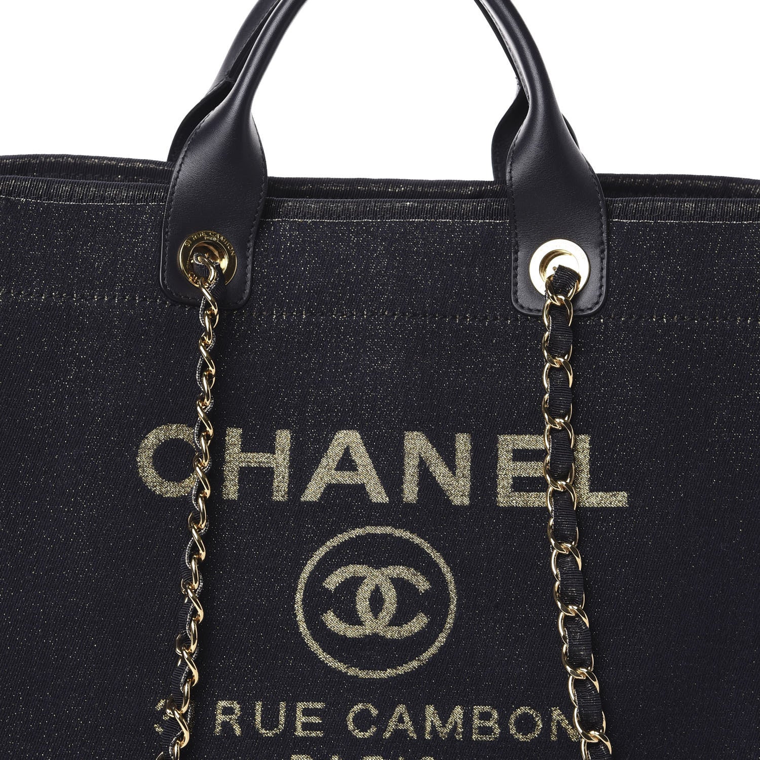 Chanel Lurex Canvas Medium Deauville Tote Navy Blue Gold 8 of 10