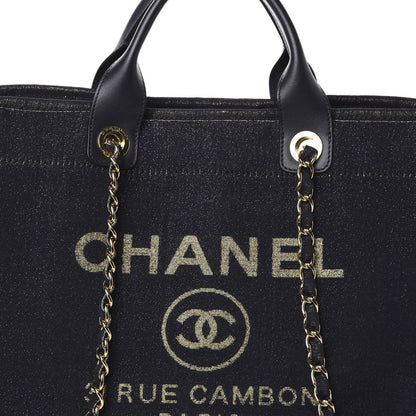 Chanel Lurex Canvas Medium Deauville Tote Navy Blue Gold 8 of 10