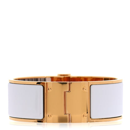 Hermes Enamel Wide Charniere Uni Hinged Bracelet S White 3 of 4