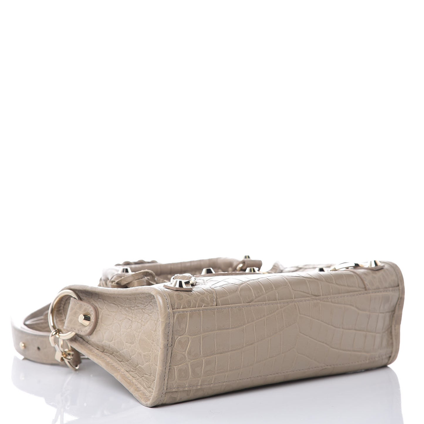 Calfskin Crocodile Embossed Classic Gold Hardware Mini City Beige Latte