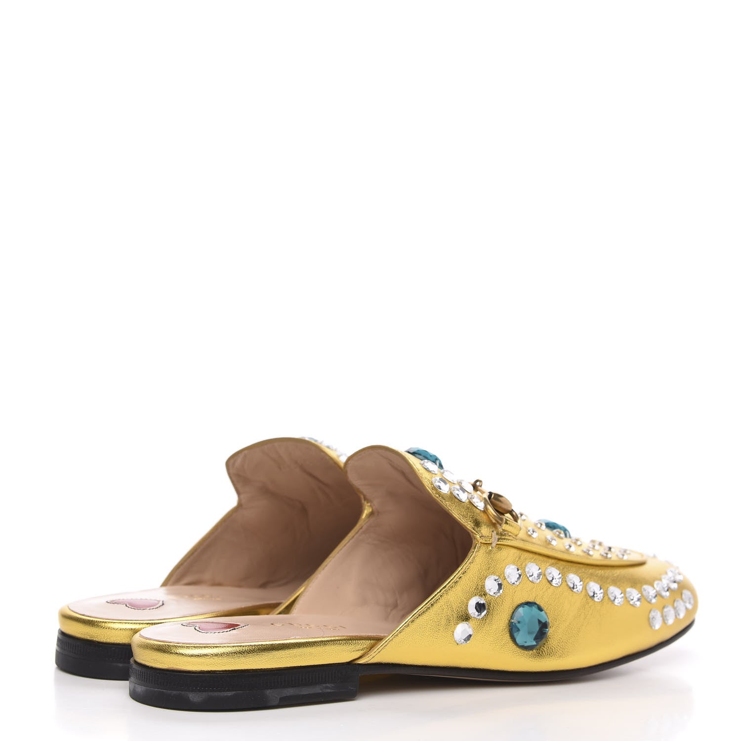 Gucci Metallic Nappa Crystal Womens Princetown Slippers 38 Gold 4 of 9