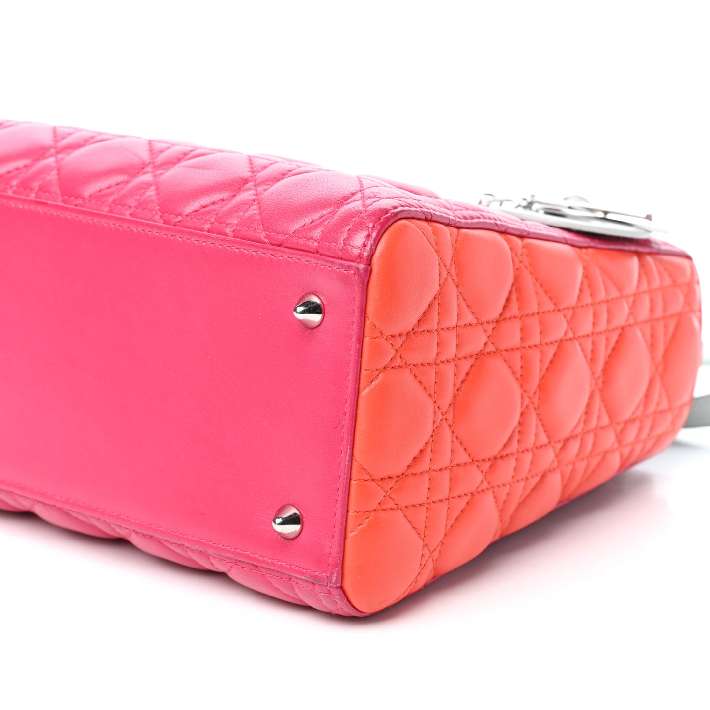 Lambskin Cannage Medium Tri-Color Lady Dior Fuchsia Orange