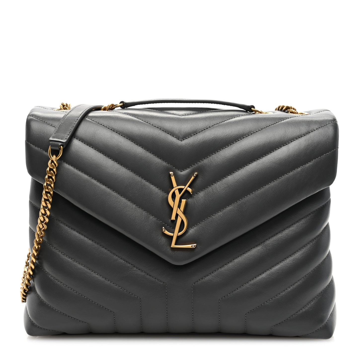 Calfskin Y Quilted Monogram Medium Loulou Chain Satchel Storm
