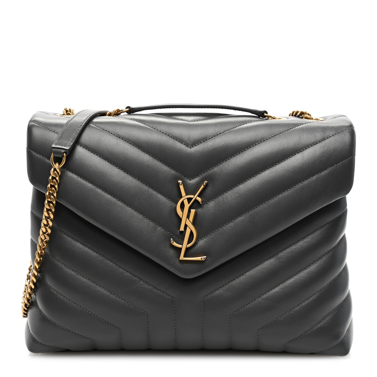 Saint Laurent Calfskin Y Quilted Monogram Medium Loulou Chain Satchel Storm 1 of 9