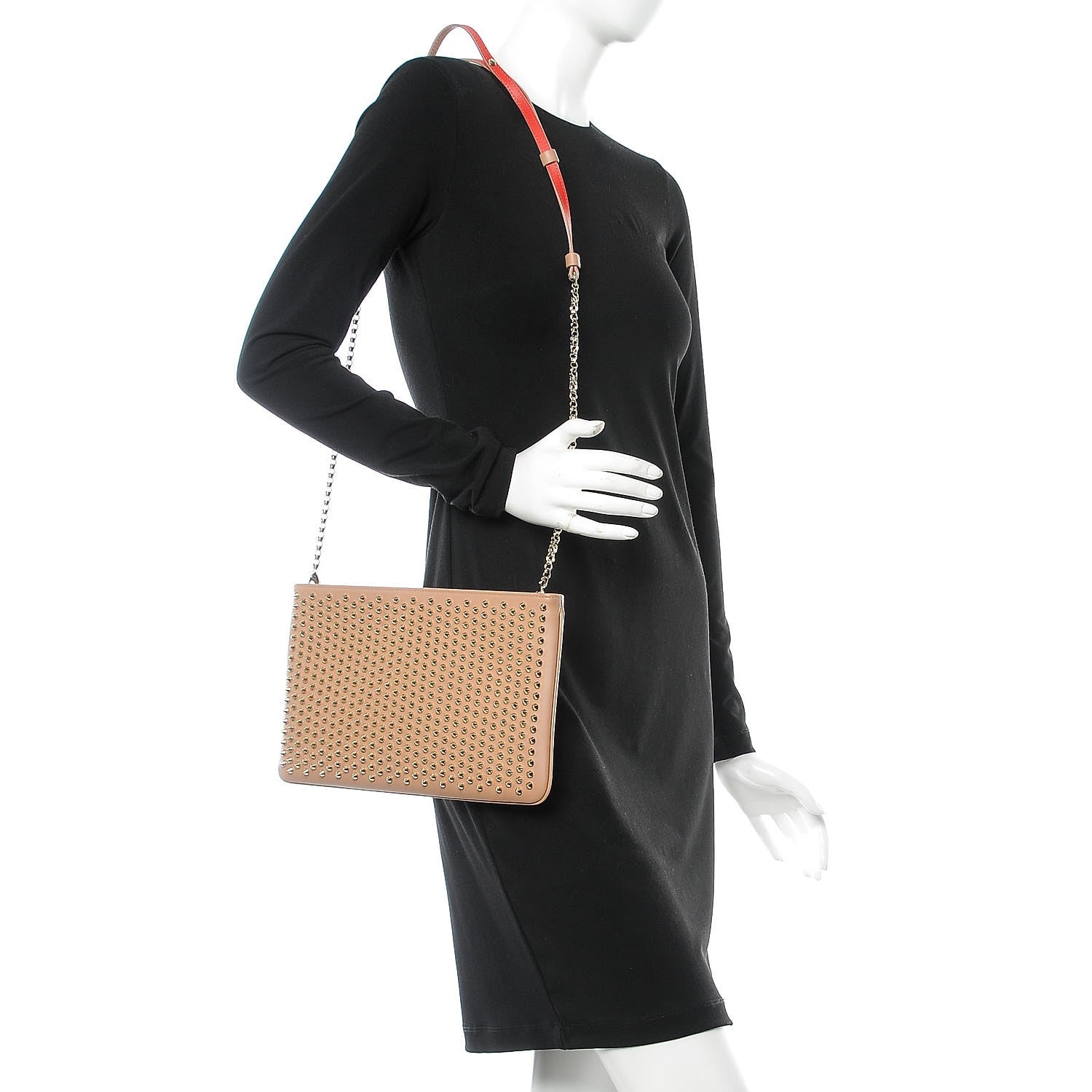 Christian Louboutin Calfskin Studded Loubiposh Chain Clutch Nude 2 of 7