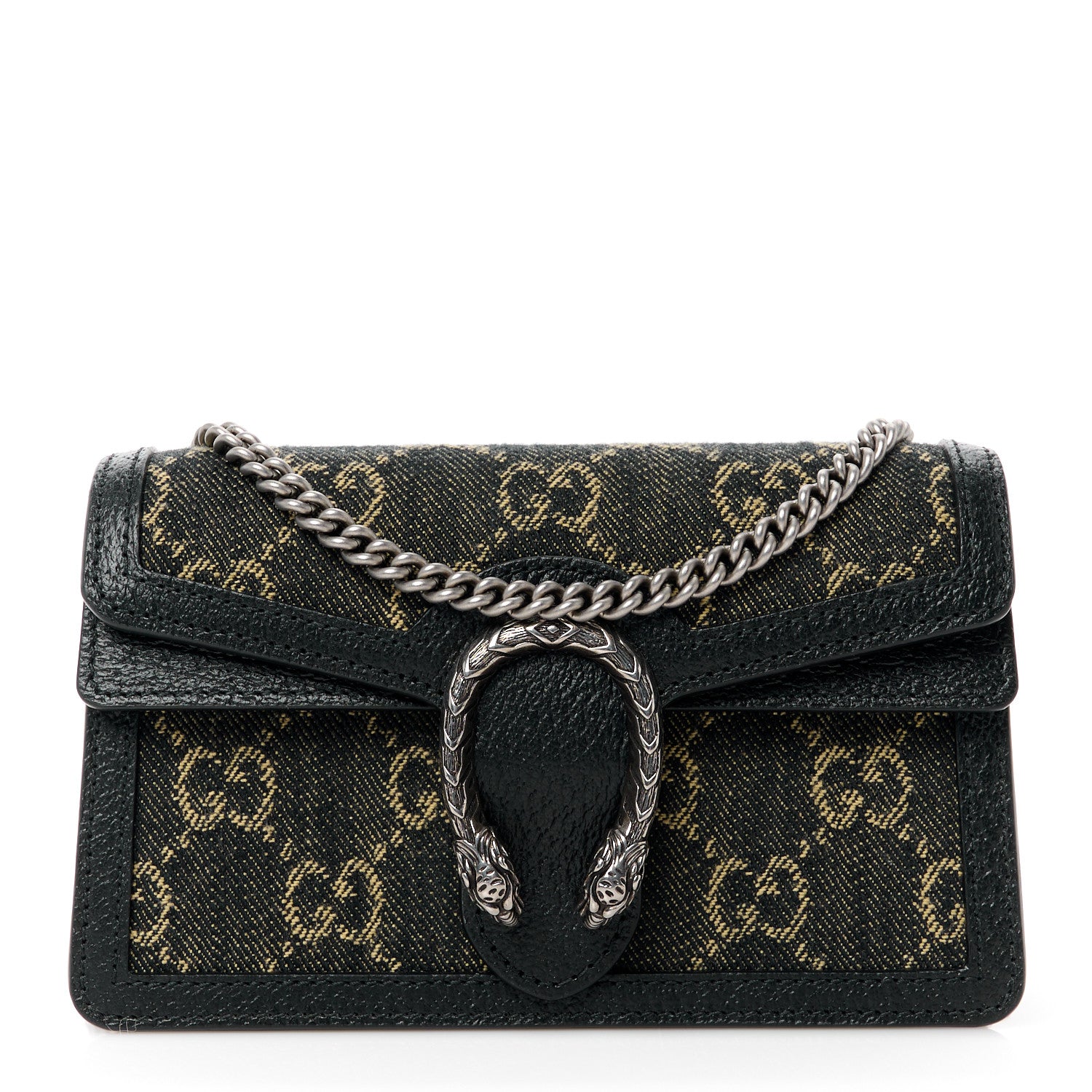 Gucci Jacquard Black Denim GG Monogram Super Mini Dionysus Shoulder Bag Black Ivory 1 of 10